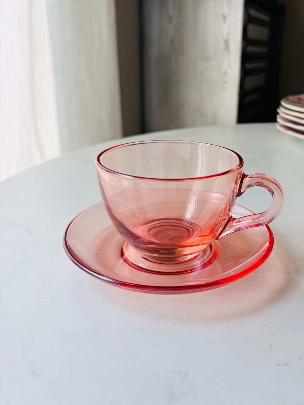 RARE! New Anthropologie Alice Glass Teacup & Saucer Set, Pink